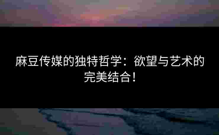 麻豆传媒的独特哲学：欲望与艺术的完美结合！